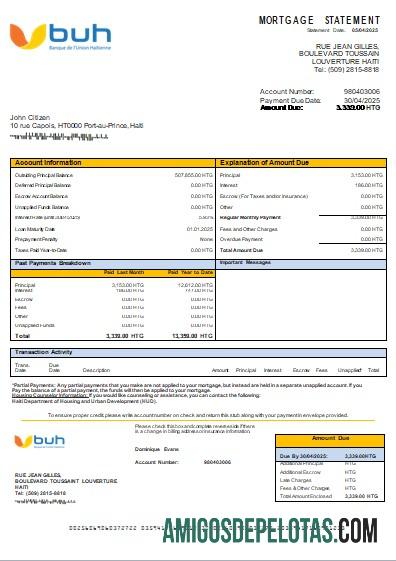 Declaração de hipoteca do banco Haiti BUH Scr baixar para verificação